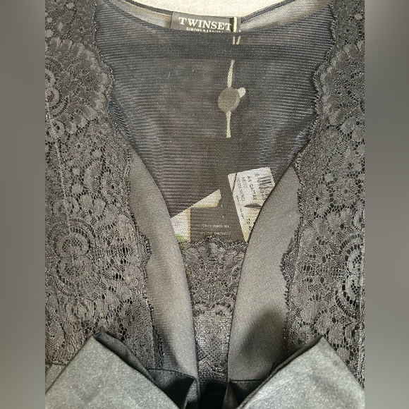 TWIN-SET NWT Scoop Neck Knee-Length Black Party Dress with Bow Lace‎ Sz 6/Small - Picture 16 of 16